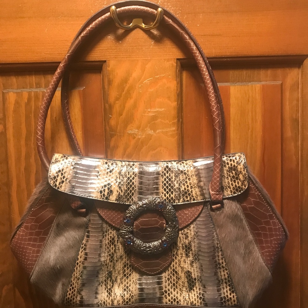 Genuine Snake & Fur Handbag by Sharif
